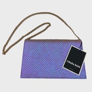 Chiara Boni Purple Iridescent Leather Elena Clutch Shoulder Bag NWT